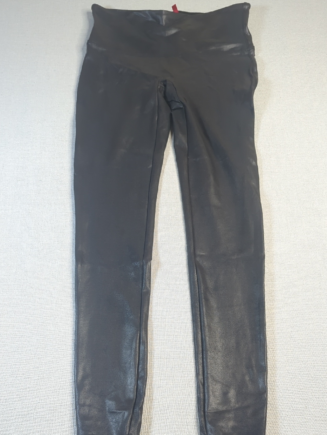 Spanx Black Faux Leather Leggings Xl High Rise Shaping Stretch Sleek